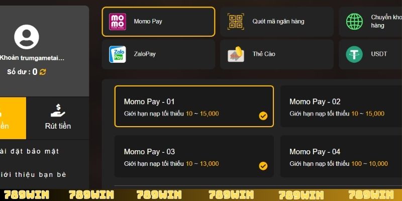 Hướng dẫn các bước giao dịch nạp rút tiền tại nhà cái 789Win